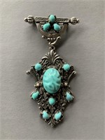 Turquoise/Green Vintage Ladies Hanging Brooch