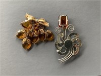 Sterling and Other Amber Glass Brooches