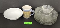 Plates, bowls  and coffee mugs.