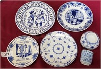 Group of Blue & White Dishes: Delft Plates, etc.