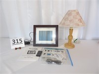 Digital Picture Frame & Wood Dresser Lamp