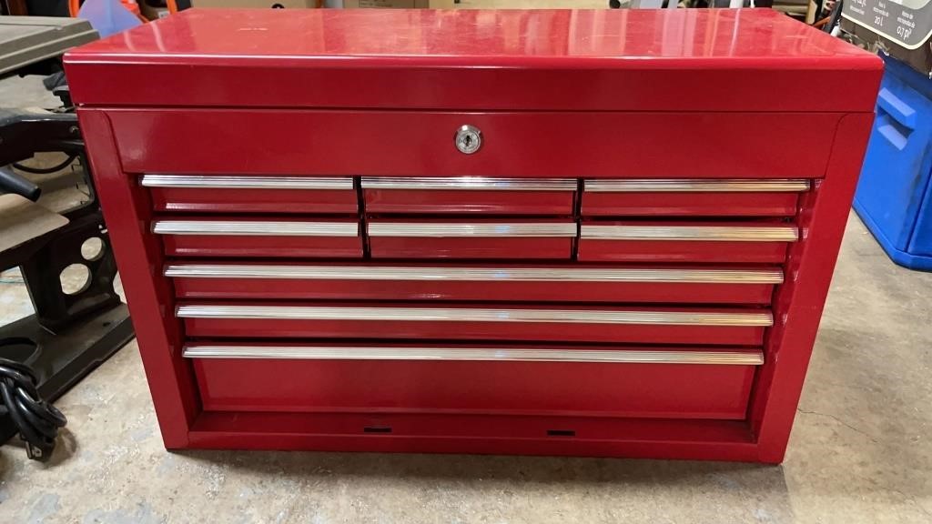 Red 9 Drawer + Top Compartment Tool Box 23.5" Long