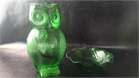 Mid Century Green Glass Owl Pitcher Vintage