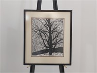 Tree Landscape Block Print by Martha Hoey