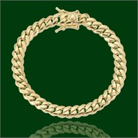 14K SOLID YELLOW GOLD 10MM 7INCH CUBAN LINK BRACEL