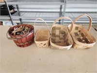 (3) Woven Baskets & Basket full of Clothespins
