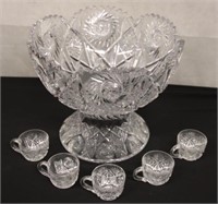 2pc. Cut Glass Punch Bowl w/ Cups