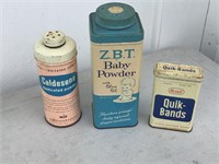 BABY POWDER, QUIK BANDS, CALDESENE- ADV.  TINS