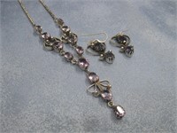S.S. Vtg Hallmarked Necklace Earring Set Amethyst
