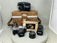 Canon AE1 camera set ,w / 2 extra lenses