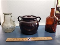 Vintage Bottles & Lidded Pot