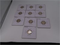 (10) asst Silver Mercury Dimes Coins sleeved
