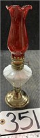 Antique Milk Glass Oil Lamp w/ Red Glass Chimney