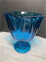 Vintage MCM Deep Blue Thick Paneled Glass