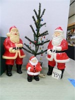 (3) Vintage 1950's Santa Claus Blow Mold Figures -