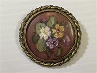 Antique Hand Panted Flower Brooch