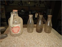 (3) milk bottles & apple cider jug