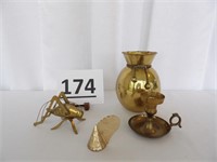 Brass Urn/Vase, Candle Holder, Grasshopper