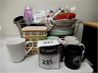Assorted Plates, Coffee Mugs and Dishware in Group
