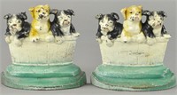 SET OF PUPS IN BASKET BOOKENDS