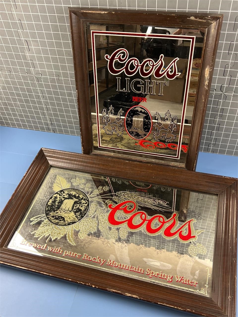 2X COORS LIGHT MIRRORS SIGNED & FRAMED VINTAGE