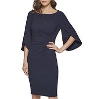 Size 8 DKNY Womens Open Sleeve Ruched Sheath