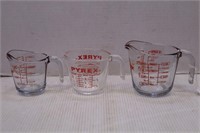 LOT OF 3 GLASS MEASURING CUPS - 2 ANCHOR & 1 PRYEX