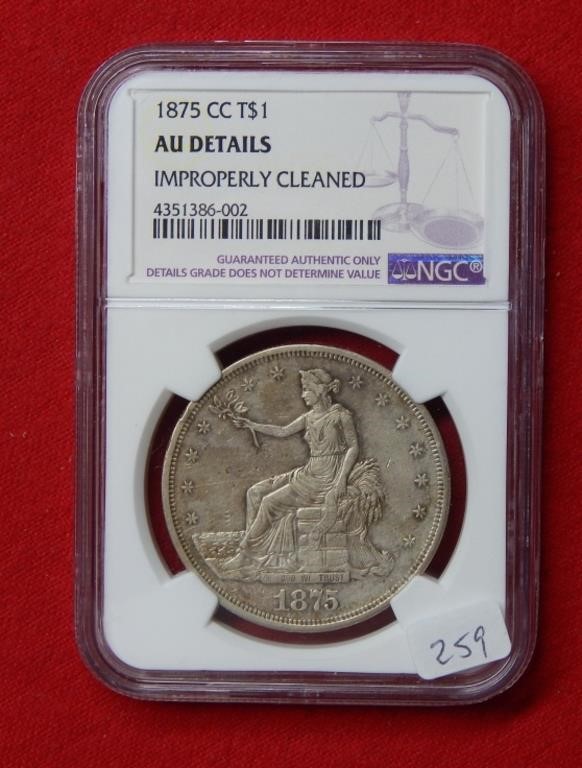 1875 CC Trade Silver Dollar NGC AU Detail Improper