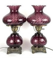 Purple Swirl Glass Lamps with Metal Bases