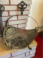 Vtg Metal ornate footed fireplace log holder