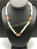 VINTAGE MOTHER OF PEARL, JADE AND CORAL NECKLACE