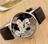 Thinking Mickey Mouse Black Band Unisex Watch