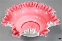 Fenton Pink & White Cased Glass Bowl w/Crimped Rim