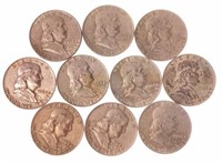 (10) 1963 Benjamin Franklin Silver Half Dollars