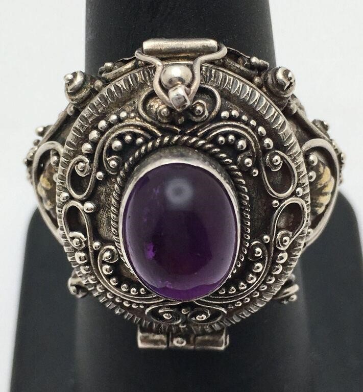 Sterling Silver Poison Ring W Purple Stone