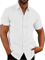 (Size: 2XL - white) Button Down Short Sleeve