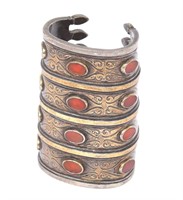 19th C. Turkmen Gilt Silver Carnelian Bracelet
