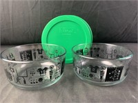 2-Pyrex 4cup bowls with lids