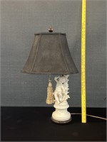 Vintage Cupid Lamp W/ Tassle Black Shade Wood Base