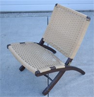 Low Dark Wood Woven Back/Seat Folding Patio Chair