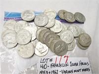 40 Franklin silver halves, 1953 + 1962 vmm
