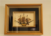 FRAMED ARTWORK, 3D SAILING VESSEL, SHADOWBOX STYLE