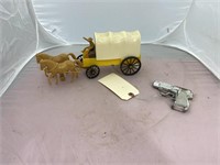Toy Pistol & Plastic Horse Drawn Wagon