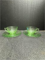 Uranium Glass Cups And Saucers