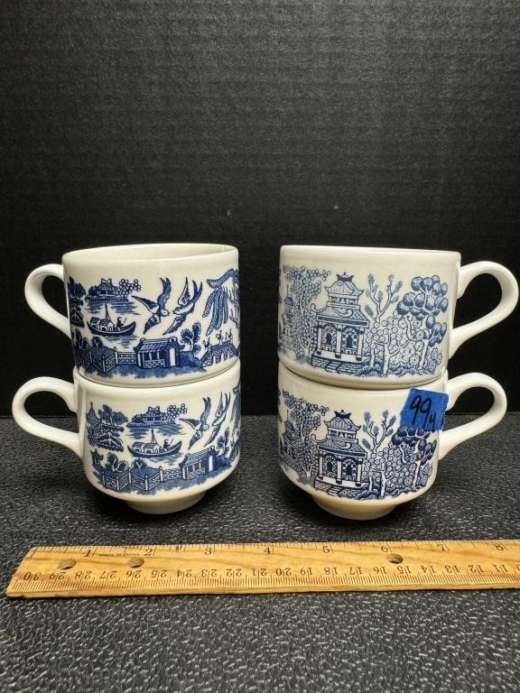 4pc Blue Willow Mugs Made In England
