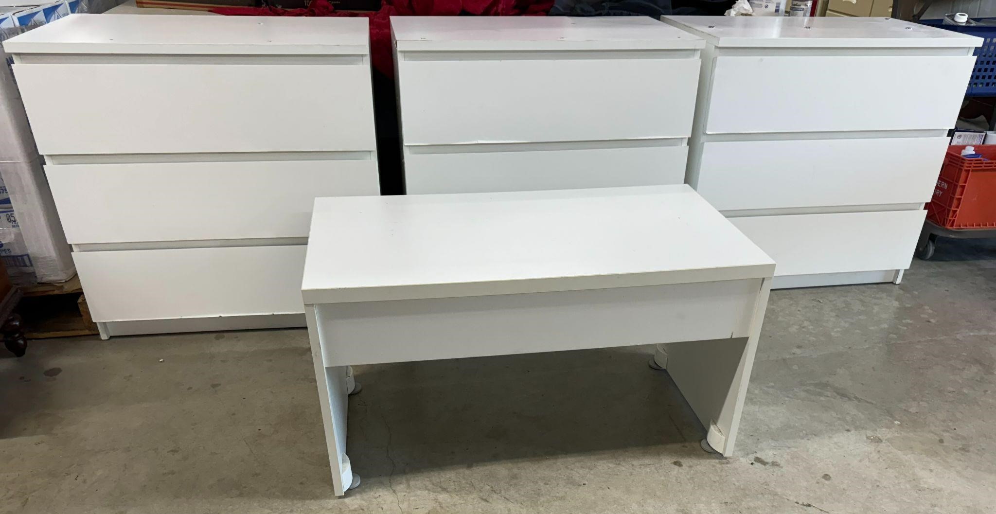 Three Matching 3 Drawer Cabinets and Coffee Table