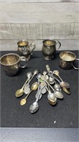 Lot Of Collector Spoons And Silver Plate Cups