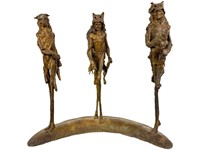 Large Bronze Wolf Men Figural Sculpture