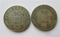 Pair of Newfoundland 50 Cent Pieces