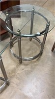 Glass and Metal Round End Table